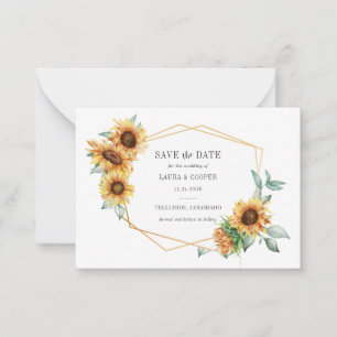Sunflower Floral Gold Effect Geometric Frame Save  Card
