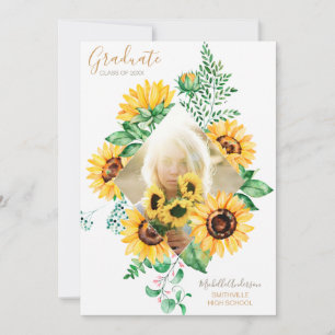 Sunflower Floral Gold Photo Graduation Announcement
