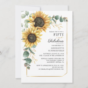 Sunflower Floral Greenery 50th Birthday Invitation