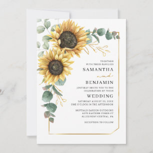 Sunflower Floral Greenery Foliage Wedding Invitation