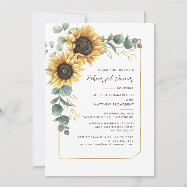 Sunflower Floral Greenery Rehearsal Dinner Invitation (Front)