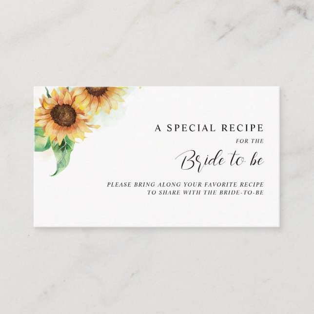 Sunflower Floral Greenery Script Recipe Enclosure Card (Front)