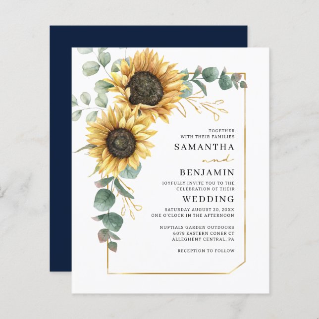 Sunflower Floral Greenery Wedding Invitation (Front/Back)