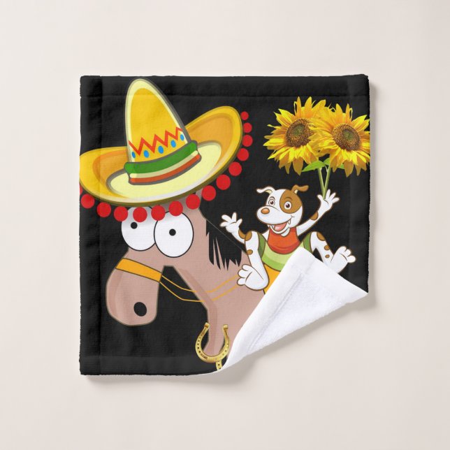 Sunflower Floral Horse Bath Towel Sets (Wash Cloth)