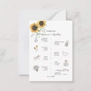 Sunflower Floral Icons Wedding Day Itinerary Card