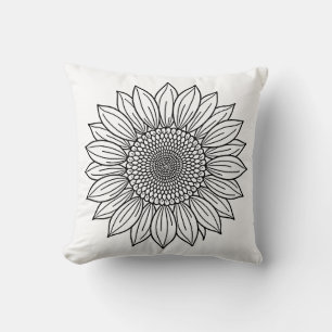 Sunflower Floral Illustration Line Art Cushion