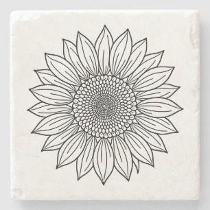 Sunflower Floral Illustration Line Art  Stone Coaster