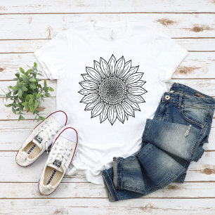 Sunflower Floral Illustration Line Art  T-Shirt