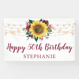 Sunflower Floral Lights 50th Birthday Party Banner