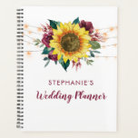 Sunflower Floral Lights Wedding Planner<br><div class="desc">This wedding planner features watercolor sunflowers,  burgundy roses,  foliage and string lights. Personalise it with your name. This planner is part of a collection which includes a full range of matching wedding and bridal products. Please view the collection page or visit our store to see the full range.</div>