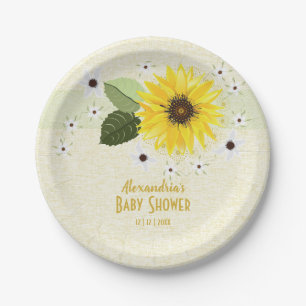 Sunflower Floral Linen Baby Shower Paper Plate