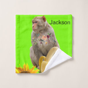 Sunflower Floral Monkey Green Bath Towel Sets