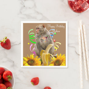 Sunflower Floral Monkey Paper Napkins