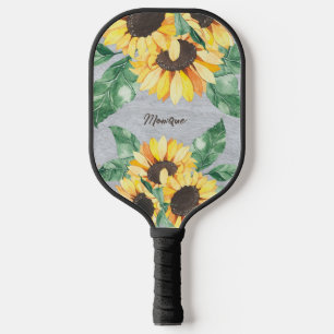 Sunflower Floral Monogram Pickleball Paddle