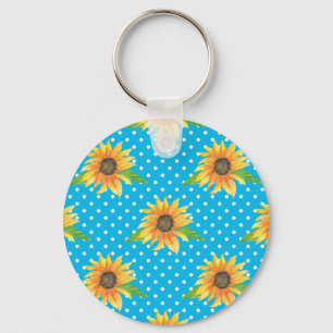 Sunflower Floral Outline Key Ring