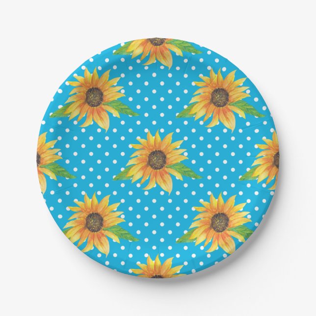 Sunflower Floral Outline Paper Plate (Front)