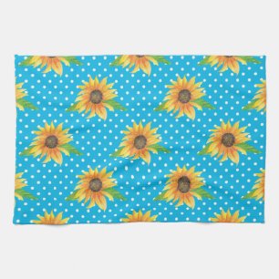 Sunflower Floral Outline Tea Towel