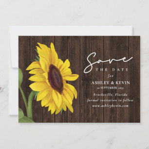 Sunflower Floral Over Wood Wedding Save The Date