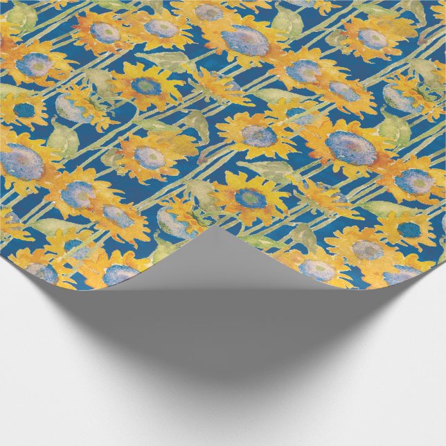 Sunflower Floral Pattern Blue Wrapping Paper (Corner)