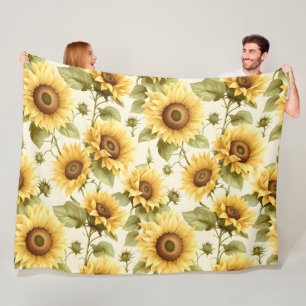 Sunflower Floral Pattern Fleece Blanket