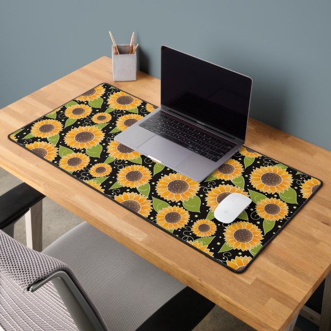 Sunflower Floral Pattern Fun Yellow Inspirivity Desk Mat (Office 2)