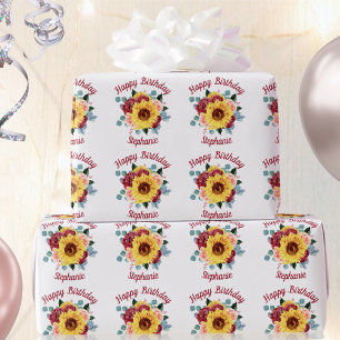 Sunflower Floral Personalized Happy Birthday Wrapping Paper