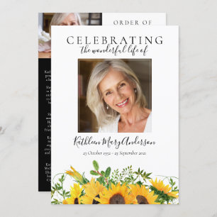 Sunflower Floral Photo Funeral Programme