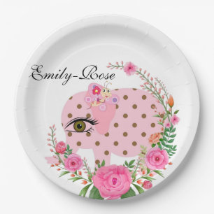 Sunflower Floral Pink Elephant Paper Plates
