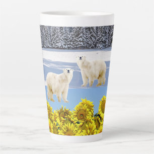 Sunflower Floral Polar Bear Dove Latte Mug