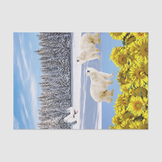 Sunflower Floral Polar Bear Tissue Paper (Front)