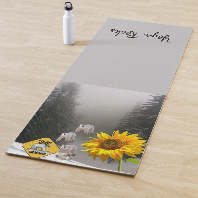 Sunflower Floral Polar Bear Yoga Mat (In Situ)