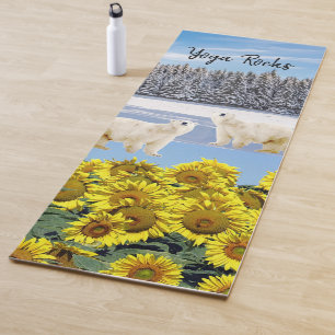 Sunflower Floral Polar Bear Yoga Mat