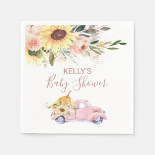 Sunflower Floral Pumpkin Truck Baby Shower Napkin
