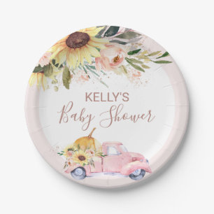 Sunflower Floral Pumpkin Truck Baby Shower Paper Plate