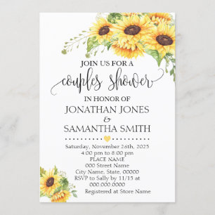 Sunflower floral romantic boho chic couples shower invitation