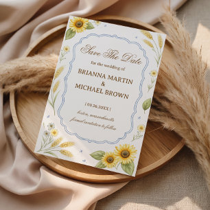 Sunflower Floral Rustic Announcement Wedding