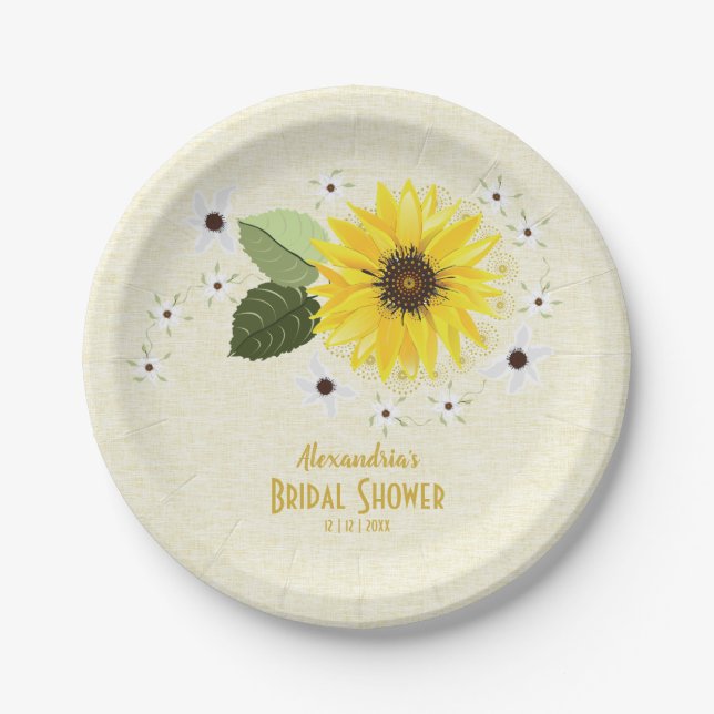 Sunflower Floral Rustic Bridal Shower Wedding Paper Plate (Front)