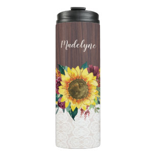 Sunflower Floral Rustic Personalised Name Thermal Tumbler