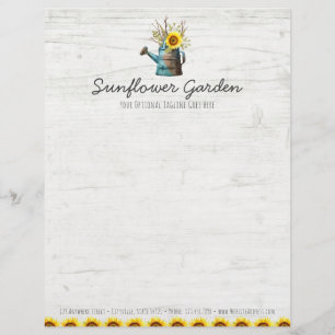 Sunflower Floral & Rustic Wood Vintage Cottage Letterhead Template