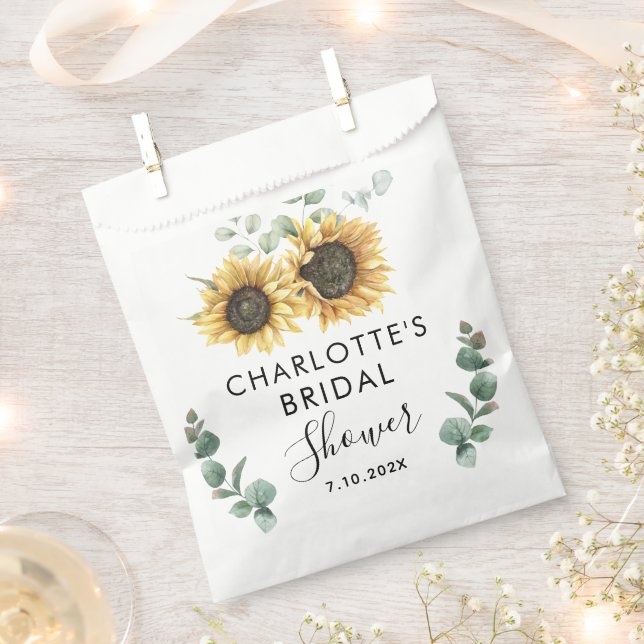 Sunflower Floral Script Botanical Bridal Shower Favour Bags (Clipped)