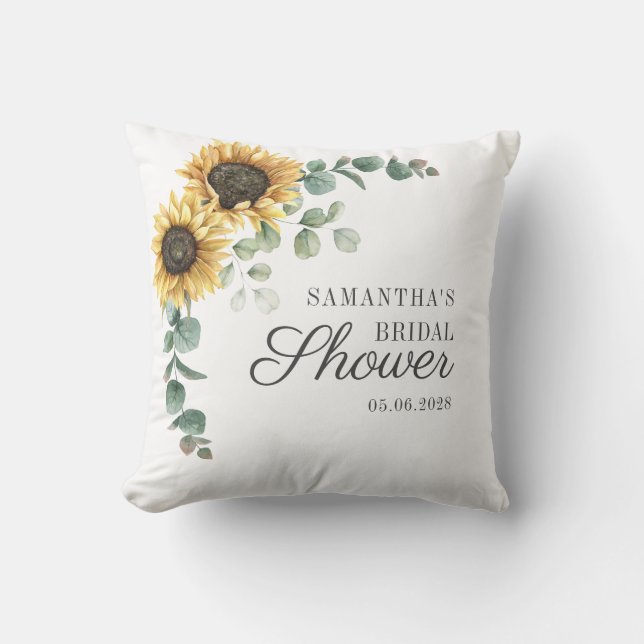 Sunflower Floral Script Bridal Shower Cushion (Front)