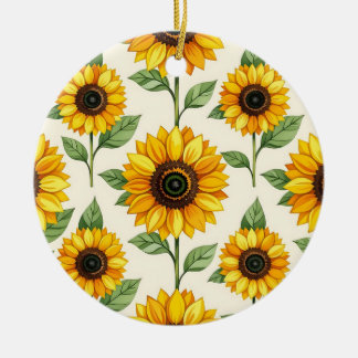Sunflower Floral Seamless Pattern Bright Yellow Ceramic Tree Decoration