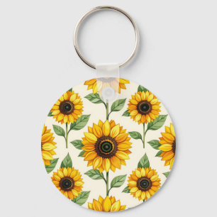 Sunflower Floral Seamless Pattern Bright Yellow Key Ring