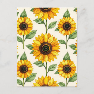 Sunflower Floral Seamless Pattern Bright Yellow Postcard