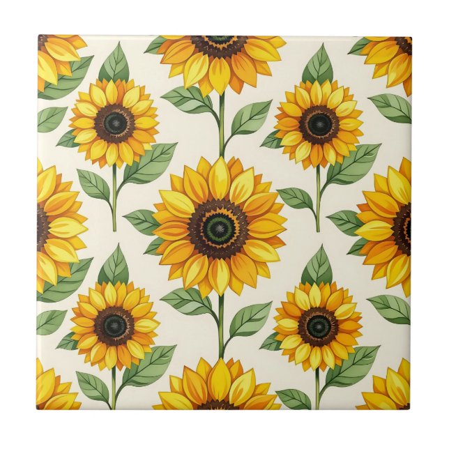 Sunflower Floral Seamless Pattern Bright Yellow Tile (Front)