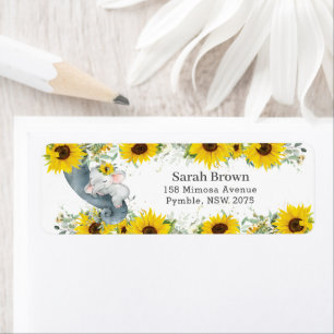 Sunflower Floral Sleeping Elephant Address Label