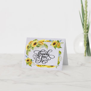 Sunflower Floral Stitched Image Thank You Card