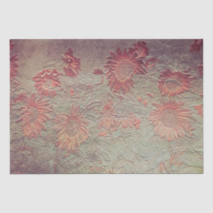 Sunflower Floral Teal Coral Pink Texture Grunge Tissue Paper