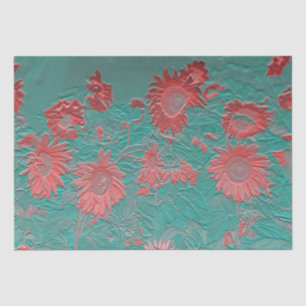 Sunflower Floral Teal Green Pink Chic Decoupage Tissue Paper