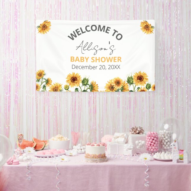 Sunflower Floral Theme Baby Shower Welcome Banner (Party)